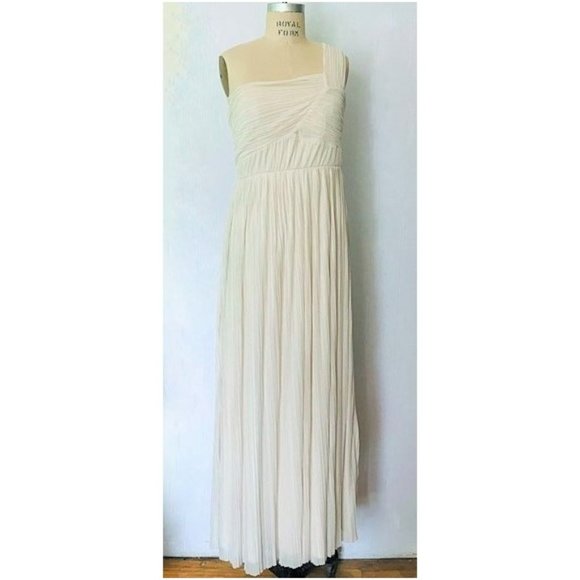 H&M CREAM ONE SHOULDER PLEATED LONG MAXI DRESS L - Picture 12 of 12